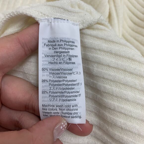 Madewell Brush Ribbed Top Womens L Large Cream 3/4 Pleat Blouson Sleeve Sweater - Picture 10 of 14